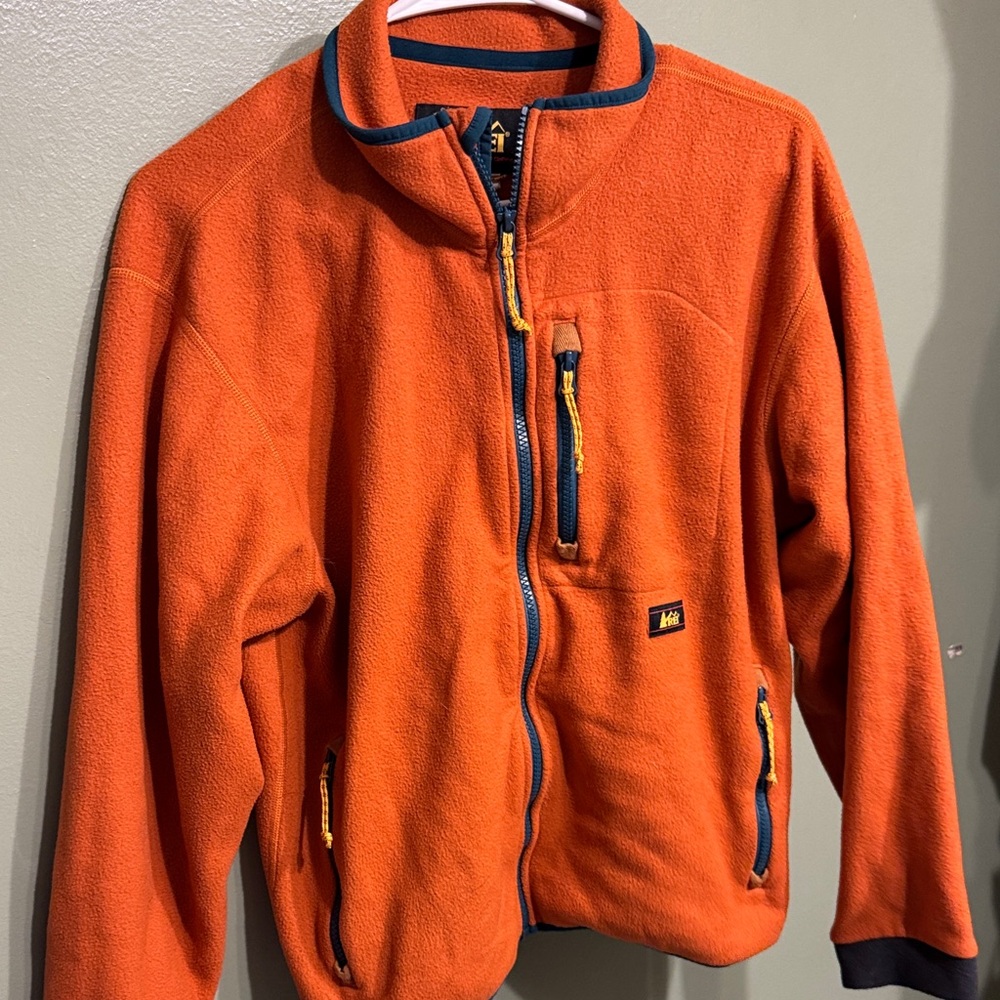REI Orange Fleece Jacket with Navy Details